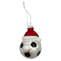 6.7cm Glass Soccer Ball with Santa Hat Hanging Decoration image