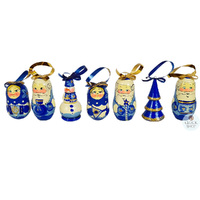 Russian Dolls Hanging Decoration- Blue & Gold 6cm (Set of 7) image