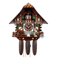 Wood Chopper & Water Wheel 8 Day Mechanical Chalet Cuckoo Clock 32cm By SCHNEIDER image