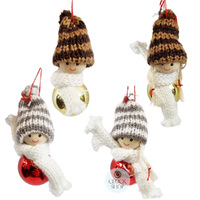 7cm Doll Bauble With Knitted Hat Hanging Decoration (Pack Of 4) image