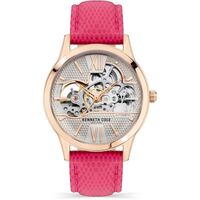 35mm Rose Gold Automatic Womens Watch With Skeleton Dial & Pink Leather Band By KENNETH COLE image