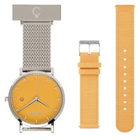 36mm Nightingale Silver Nurses Watch With Saffron Yellow Dial + Band By Coluri image