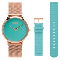 36mm Pankhurst Rose Gold Watch With Turquoise Green Dial + Band By Coluri image