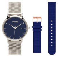 36mm Kahlo Silver Watch With Navy Blue Dial + Band By Coluri image