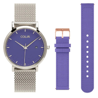 36mm Kahlo Silver Watch With Violet Purple Dial + Band By Coluri image
