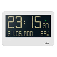 26cm White LCD Digital Wall Clock With Temperature, Date & Alarm By BRAUN image