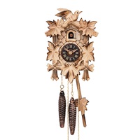 5 Leaf & Bird Battery Carved Cuckoo Clock With Burnt Finish 22cm By ENGSTLER image
