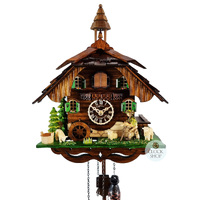 Farmer & Sheep Battery Chalet Cuckoo Clock 30cm By ENGSTLER image