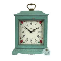 33cm Blue Battery Mantel Clock With Westminster Chime & Vintage Floral Dial By HERMLE image