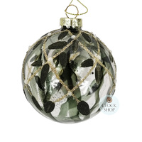 8cm Green Foliage Glass Bauble Hanging Decoration image