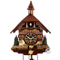 Goat & Water Trough Battery Chalet Cuckoo Clock With Bell Tower 20cm By TRENKLE image