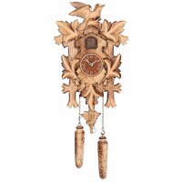 5 Leaf & Bird Battery Carved Cuckoo Clock With Burnt Finish 36cm By TRENKLE image