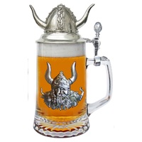 Viking Glass Beer Mug With Pewter Viking Helmet Lid By KING image