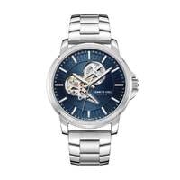 44mm Silver Automatic Mens Watch With Blue Skeleton Dial By KENNETH COLE image