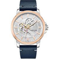 44mm Silver & Rose Gold Automatic Mens Watch With Skeleton Dial & Blue Leather Band By KENNETH COLE image