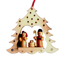 8cm Wooden Tree With Nativity Scene Hanging Decoration image