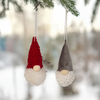 13cm Red Or Grey Gnome Hanging Decoration- Assorted Designs image