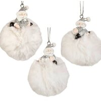 8cm Santa & Fluffy White Pom Pom Hanging Decoration- Assorted Designs image