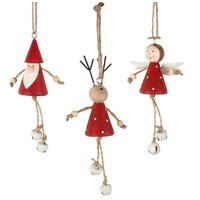 11cm Wooden Tree Figurine With Bell Legs Hanging Decoration- Assorted Designs image