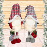 85cm LED Extendable Christmas Gnome With Tartan Hat - Grey or Red image