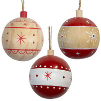 7cm Wooden Bauble Hanging Decoration- Assorted Designs image