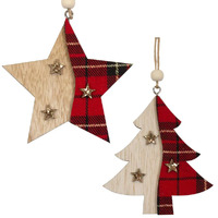 15cm Tartan Wooden Hanging Decoration- Assorted Designs image