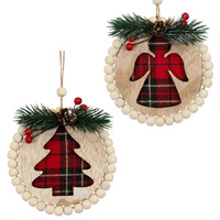 11cm Tartan Wooden Hanging Decoration- Assorted Designs image