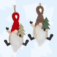 16cm Wooden Gnome With Fluffy Hat Christmas Hanging Decoration - Assorted Designs image