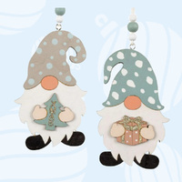 8cm Wooden Gnome With Spotty Hat Hanging Decoration - Assorted Designs image