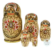 Woodburn Russian Dolls- Gold & Orange 18cm (Set Of 5) image