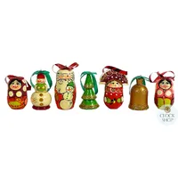 Russian Dolls Hanging Decoration- Green & Red 6cm (Set of 7) image