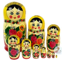 Semenov Russian Dolls- Yellow Scarf & Red Dress 26cm (Set Of 10) image