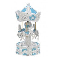 Blue & Silver Horse Carousel Music Box (Twinkle Twinkle Little Star) image