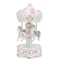 Pink & Silver Horse Carousel Music Box (Twinkle Twinkle Little Star) image