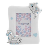 15cm Silver & Blue Baby Photo Frame With Rocking Horse image