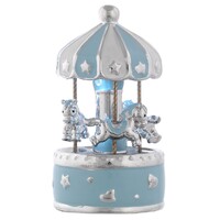 Blue & Silver Horse Carousel Music Box With Stars (Twinkle Twinkle Little Star) image