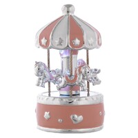 Pink & Silver Horse Carousel Music Box With Stars (Twinkle Twinkle Little Star) image