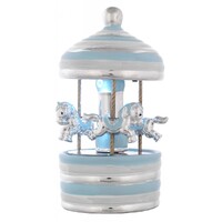 Blue & Silver Horse Carousel Music Box With Stripes (Twinkle Twinkle Little Star) image