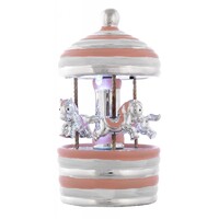 Pink & Silver Horse Carousel Music Box With Stripes (Twinkle Twinkle Little Star) image