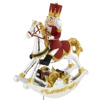 19cm Red & Gold Nutcracker On Rocking Horse Music Box (We Wish You A Merry Christmas) image