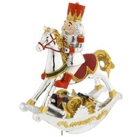 19cm Red & Silver Nutcracker On Rocking Horse Music Box (We Wish You A Merry Christmas) image