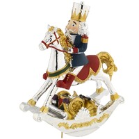 19cm Blue & Red Nutcracker On Rocking Horse Music Box (Minor Flaws In Paint) image