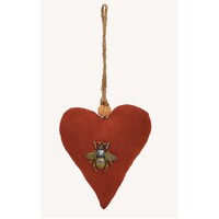 14cm Fabric Heart On Rope Hanging Decoration- Red image