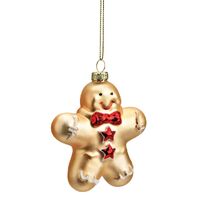 10cm Glass Gingerbread Man With Bowtie Hanging Decoration image