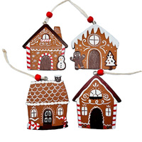 8cm Wooden Gingerbread House Hanging Decoration- Assorted Designs image