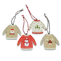 6.5cm Wooden Christmas Sweater Hanging Decoration- Assorted Designs image