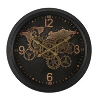 80cm Carta Black World Map Wall Clock With Moving Gears By COUNTRYFIELD image