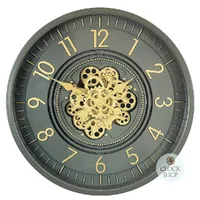 66cm Celestial Grey & Gold Moving Gear Wall Clock By COUNTRYFIELD image