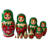 Kirov Russian Dolls- Green Scarf & Red Dress 26cm (Set Of 10) image