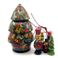 Christmas Russian Dolls- Korobnick Christmas Tree With 5 Hanging Decorations image